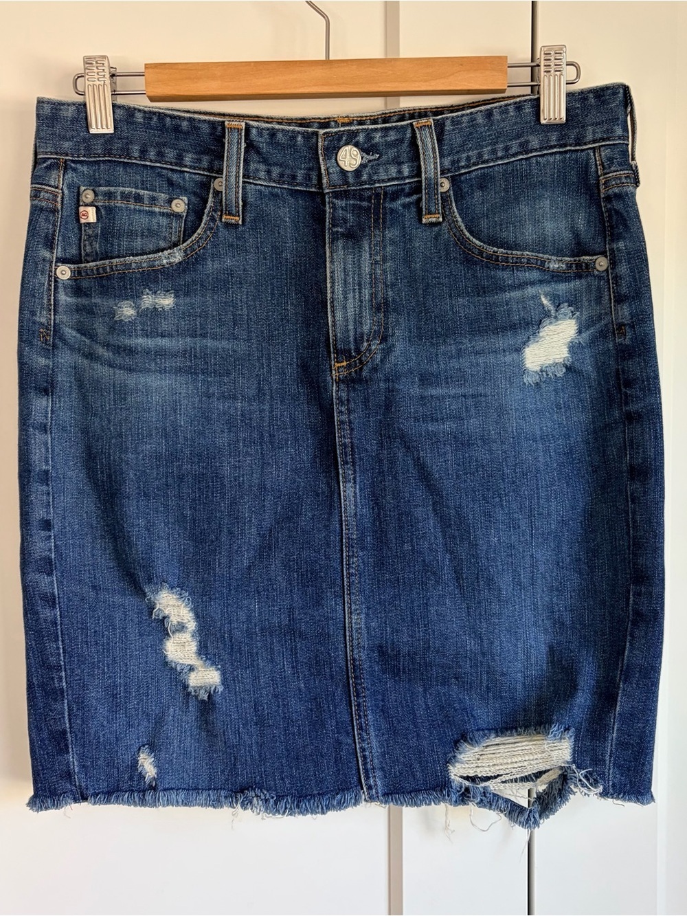 Ag Adriano Goldschmied Dark Blue Distressed Denim Pencil Skirt | 28